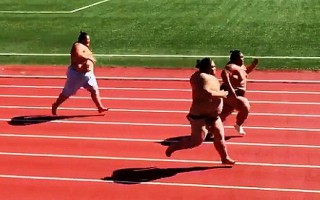 Video: Dūšīgi sumo cīkstoņi spēkojas 50m sprintā