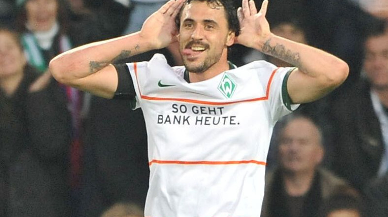 Hugo Almeida ("Werder") atzīmē vārtu guvumu
Foto: AFP/Scanpix