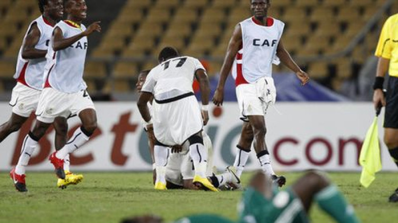 Ganas izlases spēlētāji atzīmē savu uzvaru
Foto: AP/Scanpix