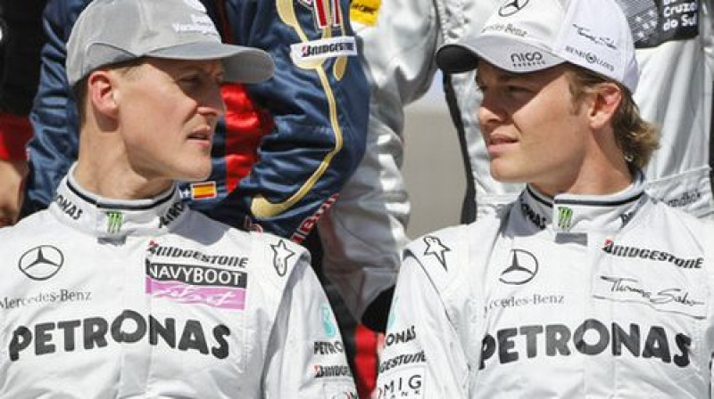 "Mercedes" piloti Mihaels Šūmahers un Niko Rosbergs
Foto: AP/Scanpix