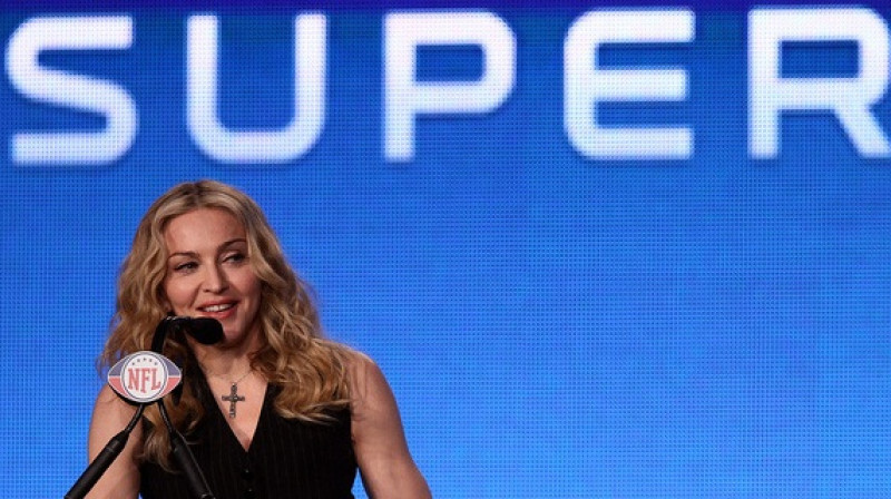 Dziedātāja Madonna "Super Bowl" preses konferencē 2. februārī
Foto: AFP/Scanpix