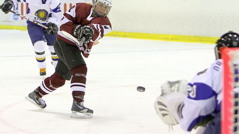 Divās spēlēs Latvijas hokejistes izcēlušās ar pieciem vārtu guvumiem.
Foto: Juris Bērziņš-Soms