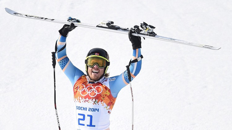 Jansrūds ceturtās olimpiskās spēles pēc kārtas atnesa Norvēģijai zeltu supergigantā.
Foto: AFP/Scanpix