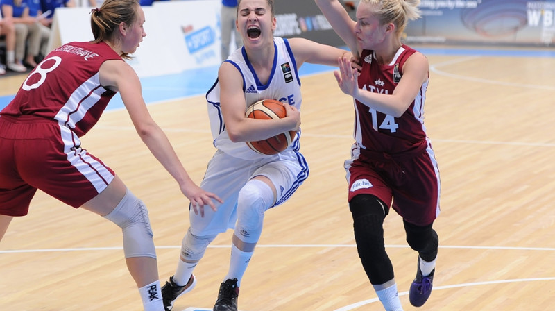 Digna Strautmane un Sindija Kudule spēlē pret Franciju
Foto: Matteo Marchi, fiba.com