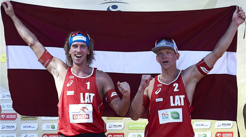 Aleksandrs Samoilovs un Jānis Šmēdiņš
Foto: FIVB