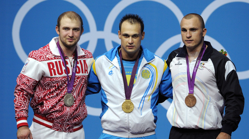 2012. gada olimpiādes medaļnieki svara kategorijā līdz 94kg.
Foto: AFP/Scanpix