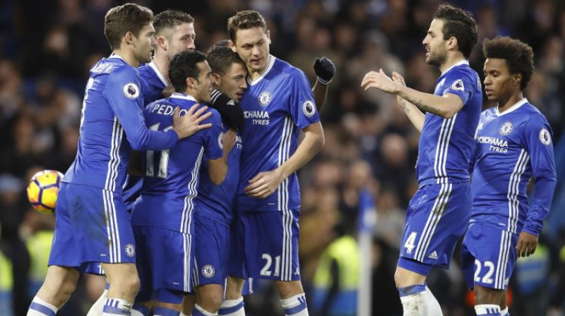 Londonas ''Chelsea'' atzīmē Pedro eleganto vārtu guvumu
Foto: AP/Scanpix