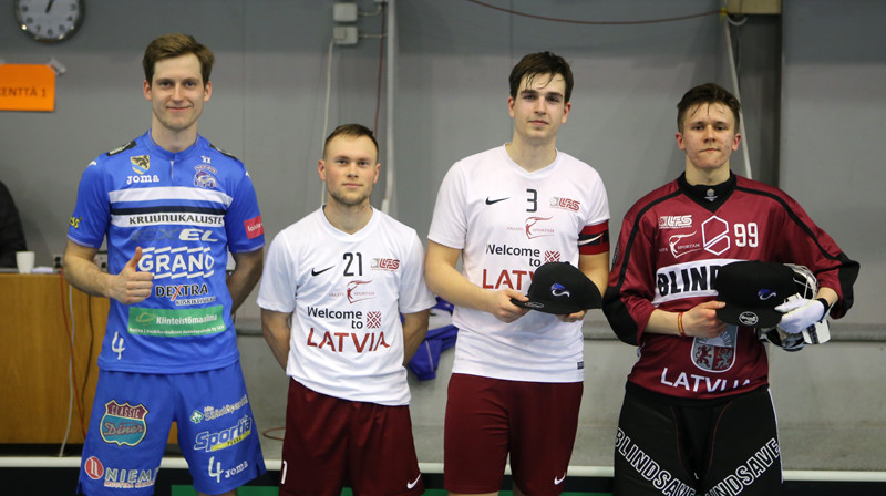 Morics Krūmiņš (no kreisās), Ralfs Orste, Klāvs Ozoliņš un Emīls Ērglis
Foto: Ritvars Raits, floorball.lv