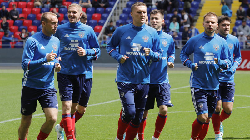 Krievijas izlases futbolisti treniņā
Foto: Mikhail Japaridze/TASS/Scanpix