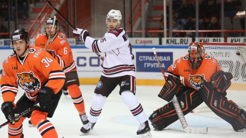 Matiass Mitinens iepriekšējā spēlē pret ''Amur''.
Foto: dinamoriga.lv