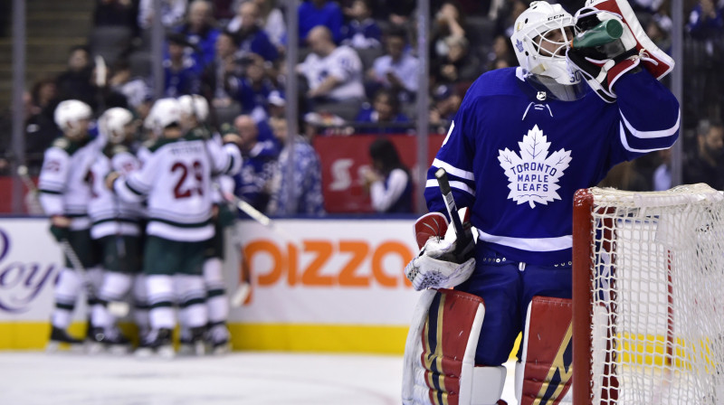 Vārtsargs Maikls Hačinsons debitēja Toronto rindās. Foto: Scanpix