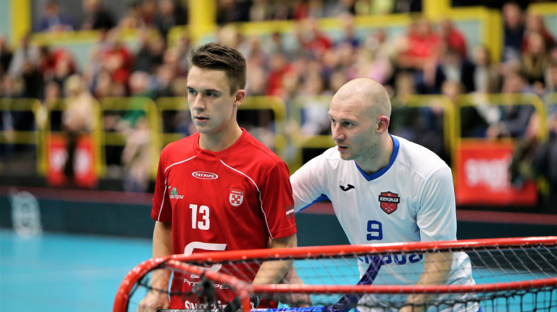 Mačā pret "Ķekavu" uzvaras vārtus lielvārdiešu labā guva Sandis Mihailovskis (#13). Foto: Ritvars Raits, floorball.lv