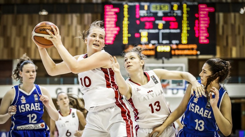 Laura Meldere un Anita Miķelsone spēlē pret Izraēlu. Foto: FIBA