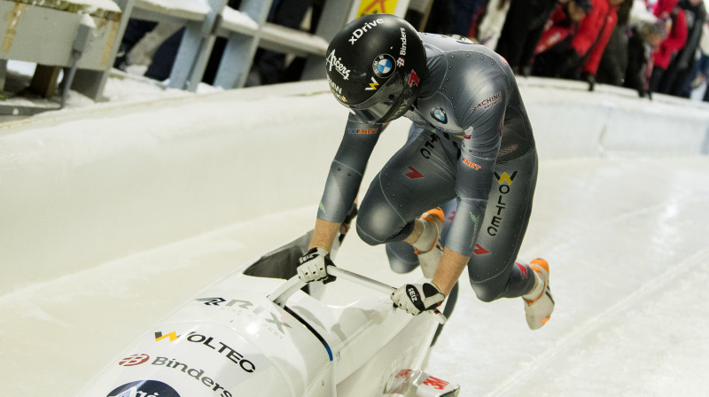 Ralfs Bērziņš startā. Foto: Viesturs Lācis/bobslejs.lv