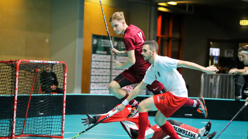 Pēteris Trekše atzīmējās ar četriem vārtu guvumiem. Foto: Ritvars Raits, floorball.lv