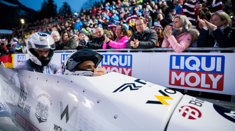 Oskars Ķibermanis un Matīss Miknis. Foto: Viesturs Lācis/bobslejs.lv