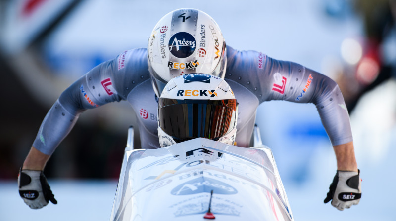 Oskars Ķibermanis un Matīss Miknis. Foto: Viesturs Lācis/bobslejs.lv