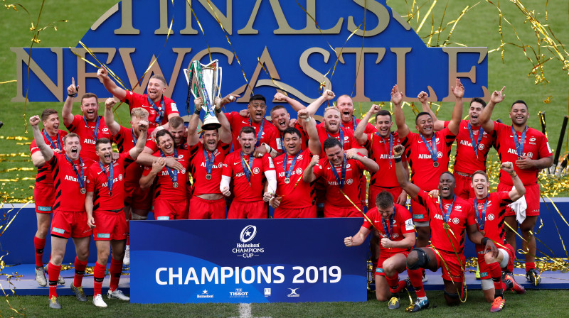 Londonas "Saracens" līksmo par uzvaru 2019. gada Čempionu kausā
Foto: Reuters/Scanpix