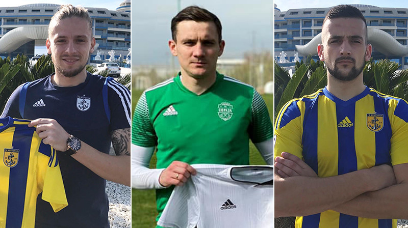 Dragoļubs Andželkovičs, Mihails Gordeičuks, Milenko Malovičs. Foto: FK Ventspils/FK Liepāja