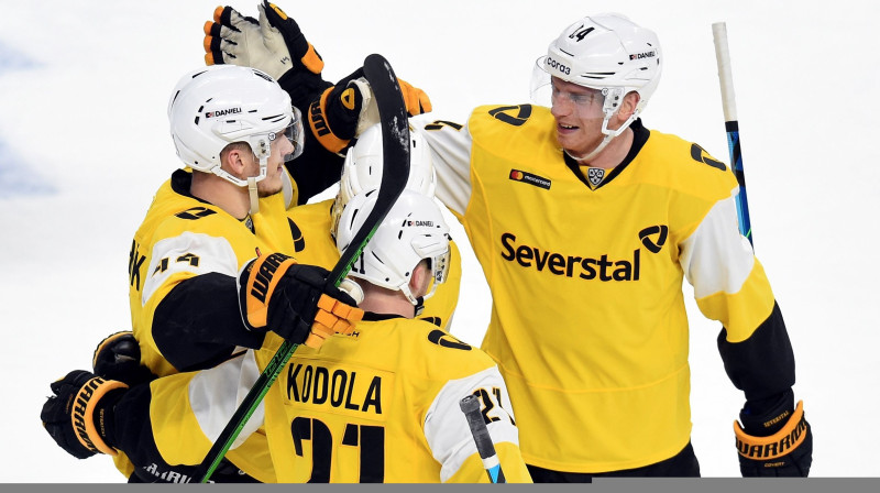 Čerepovecas "Severstal" hokejisti svin vārtu guvumu. Foto: Chine Nouvelle/SIPA/Scanpix