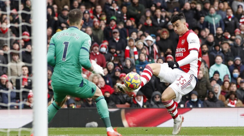 Gabriels Martinelli gūst vārtus. Foto: Reuters/Scanpix