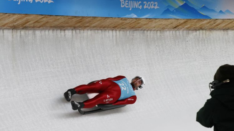 Kristers Aparjods Pekinas trasē treniņbraucienā. Foto: Reuters/Scanpix