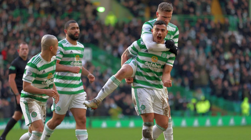 Glāzgovas "Celtic" futbolisti svin vārtu guvumu. Foto: Carl Recine/Reuters/Scanpix