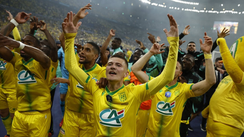 ''Nantes'' līksmo pēc uzvaras Francijas kausā. Foto: Reuters/Scanpix