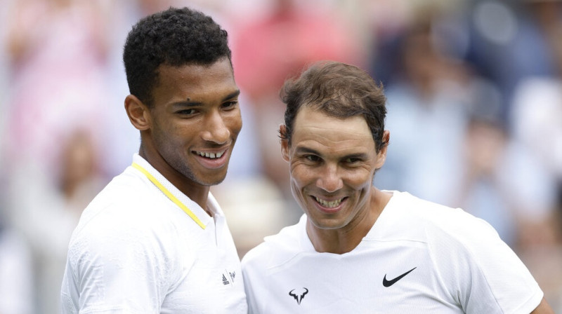Fēlikss Ožē-Aliasims un Rafaels Nadals. Foto: Reuters/Scanpix