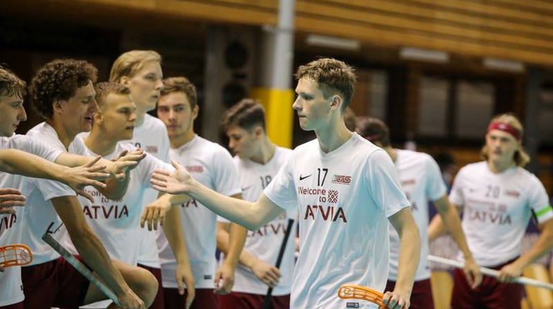 Latvijas U19 vīriešu izlase aizvadītajā pasaules čempionātā. Foto: floorball.lv