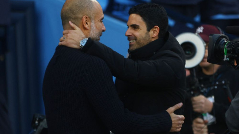 Peps Gvardiola un Mikels Arteta. Foto: Reuters/Scanpix