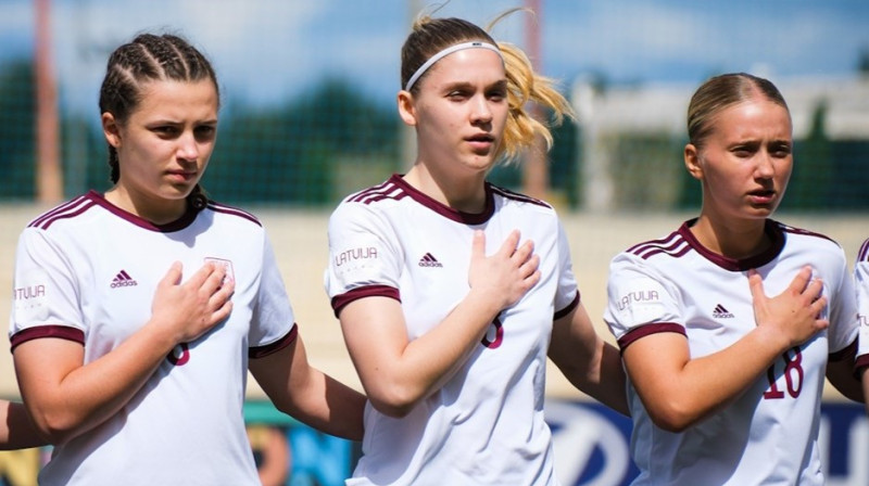 Latvijas U19 valstsvienības futbolistes. Foto: LFF
