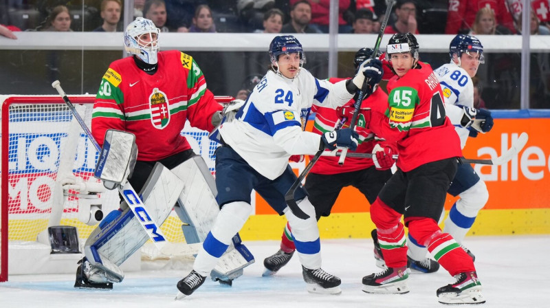 Mirklis Ungārijas un Somijas valstsvienību cīņā Cīrihē. Foto: André Ringuette/IIHF